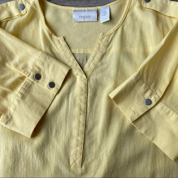 Chico’s Baby Yellow Soft Cotton  V Neck Blouse - Picture 12 of 13